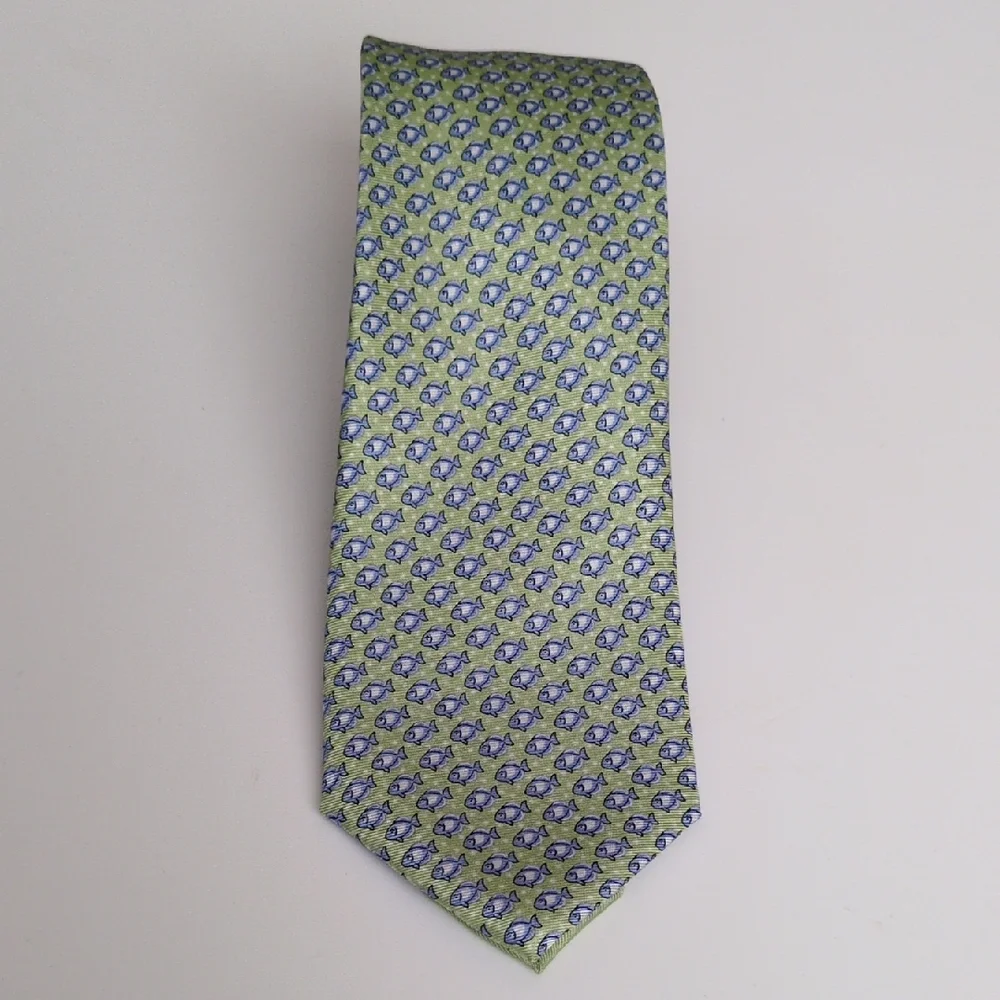 Tommy Hilfiger Fish Pattern 100% Silk Neck Tie - Green &‎ Blue